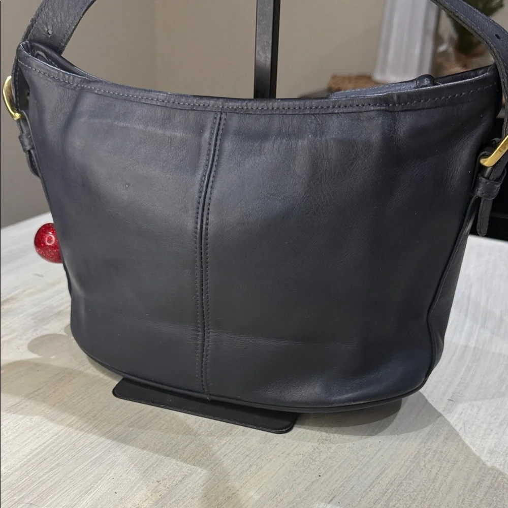 Coach Dark Navy Blue Leather Shoulder Bag with Cherry Charm- 4143- EUC